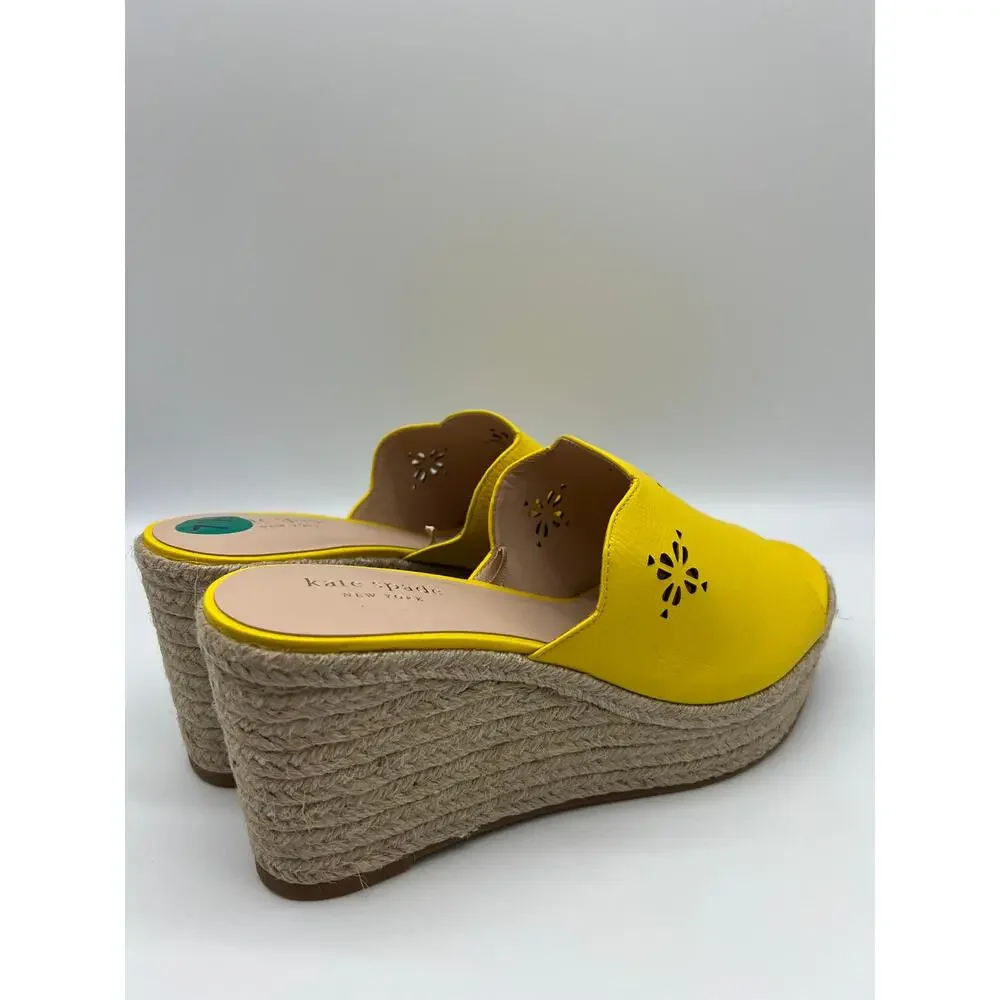 Kate Spade Tenley Espadrille Wedge Mule Sandal Yellow Leather S8311001 Size 7.5